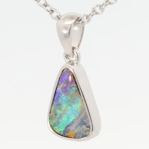 Sterling Silver Green Yellow Purple Boulder Opal Pendant