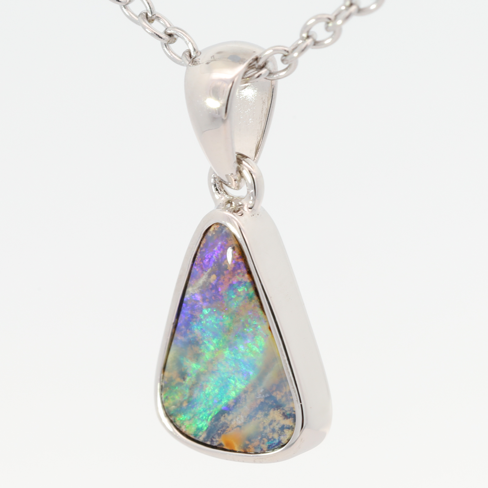 Sterling Silver Green Yellow Purple Boulder Opal Pendant