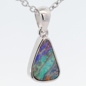 Sterling Silver Green Yellow Purple Boulder Opal Pendant
