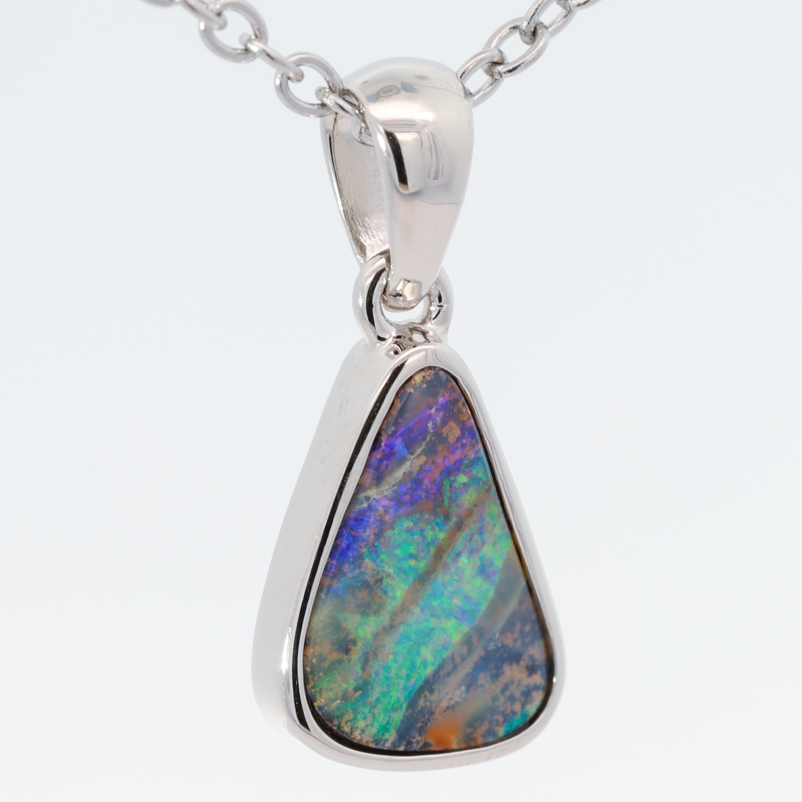 Sterling Silver Green Yellow Purple Boulder Opal Pendant