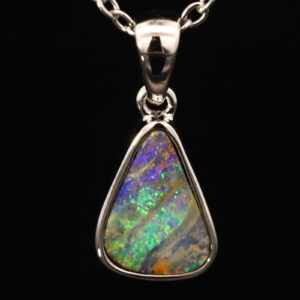 Sterling Silver Green Yellow Purple Boulder Opal Pendant