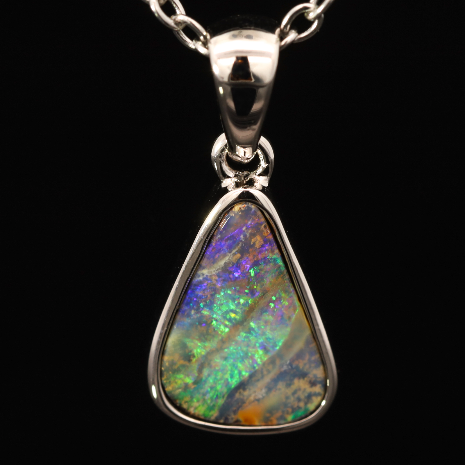 Sterling Silver Green Yellow Purple Boulder Opal Pendant