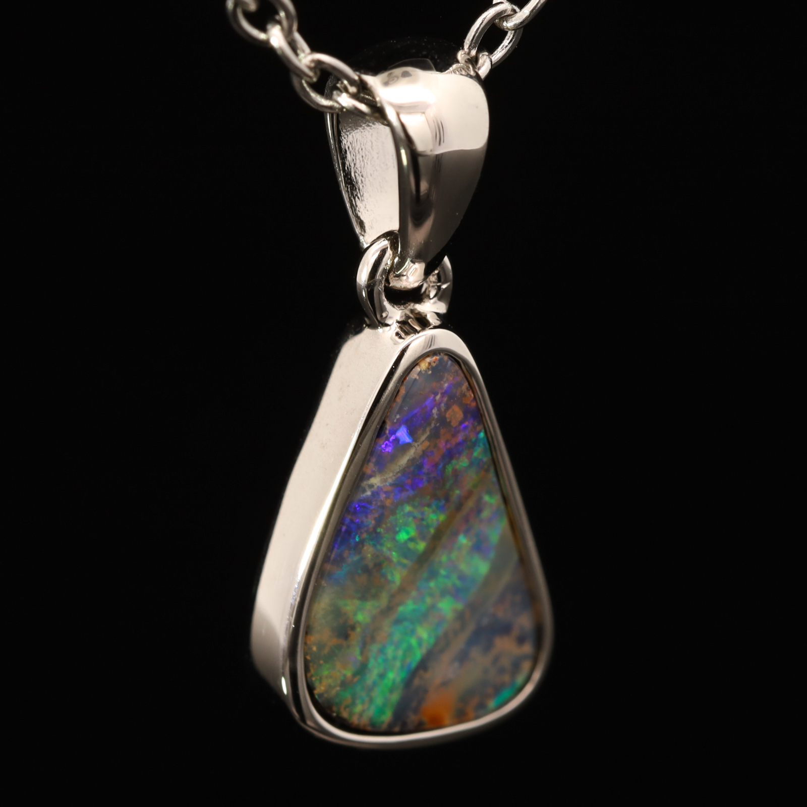 Sterling Silver Green Yellow Purple Boulder Opal Pendant