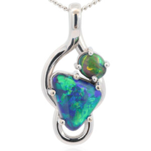 Custom White Gold Blue Green Yellow Orange Black Opal Pendant