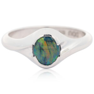 Sterling Silver Blue Green Yellow Orange Black Opal Ring
