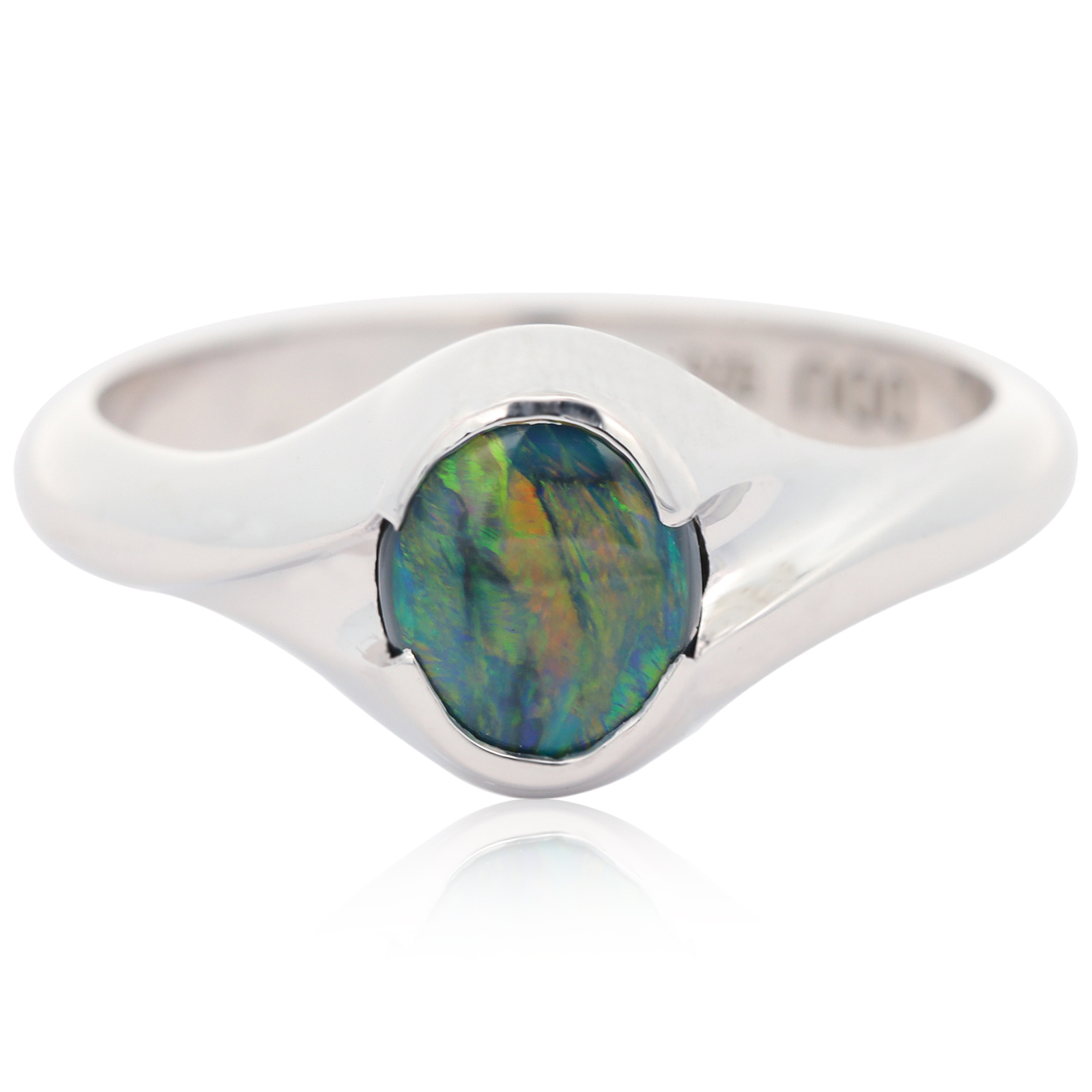 Sterling Silver Blue Green Yellow Orange Black Opal Ring