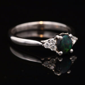 White Gold Blue Green Black Opal and Diamond Ring