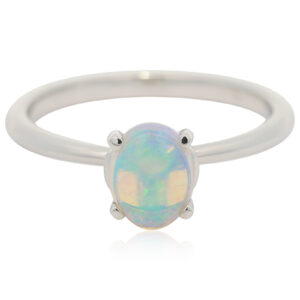 White Gold Blue Green Crystal Opal Ring