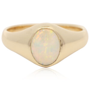 Yellow Gold Blue Green Yellow Orange Crystal Opal Mens Ring