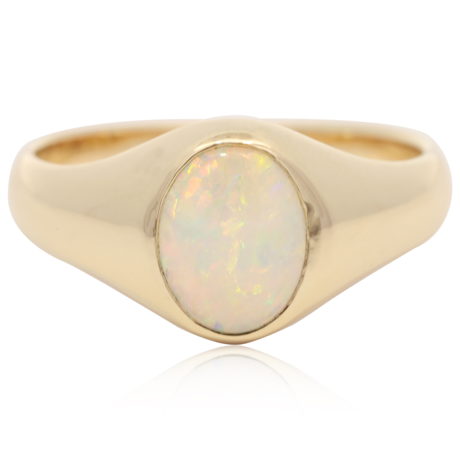 Yellow Gold Blue Green Yellow Orange Crystal Opal Mens Ring