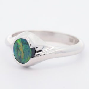 Sterling Silver Blue Green Yellow Orange Black Opal Ring