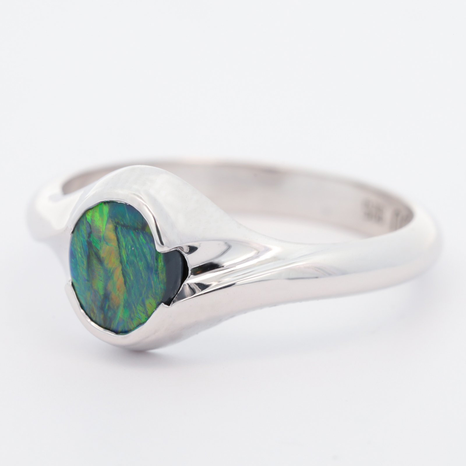 Sterling Silver Blue Green Yellow Orange Black Opal Ring