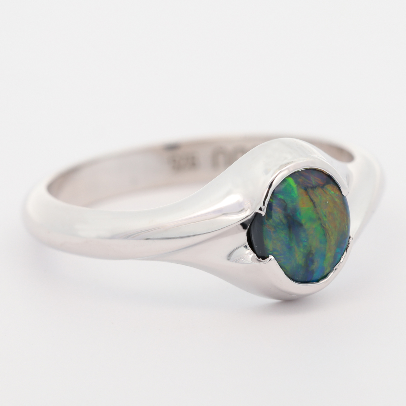 Sterling Silver Blue Green Yellow Orange Black Opal Ring