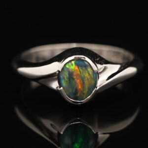 Sterling Silver Blue Green Yellow Orange Black Opal Ring