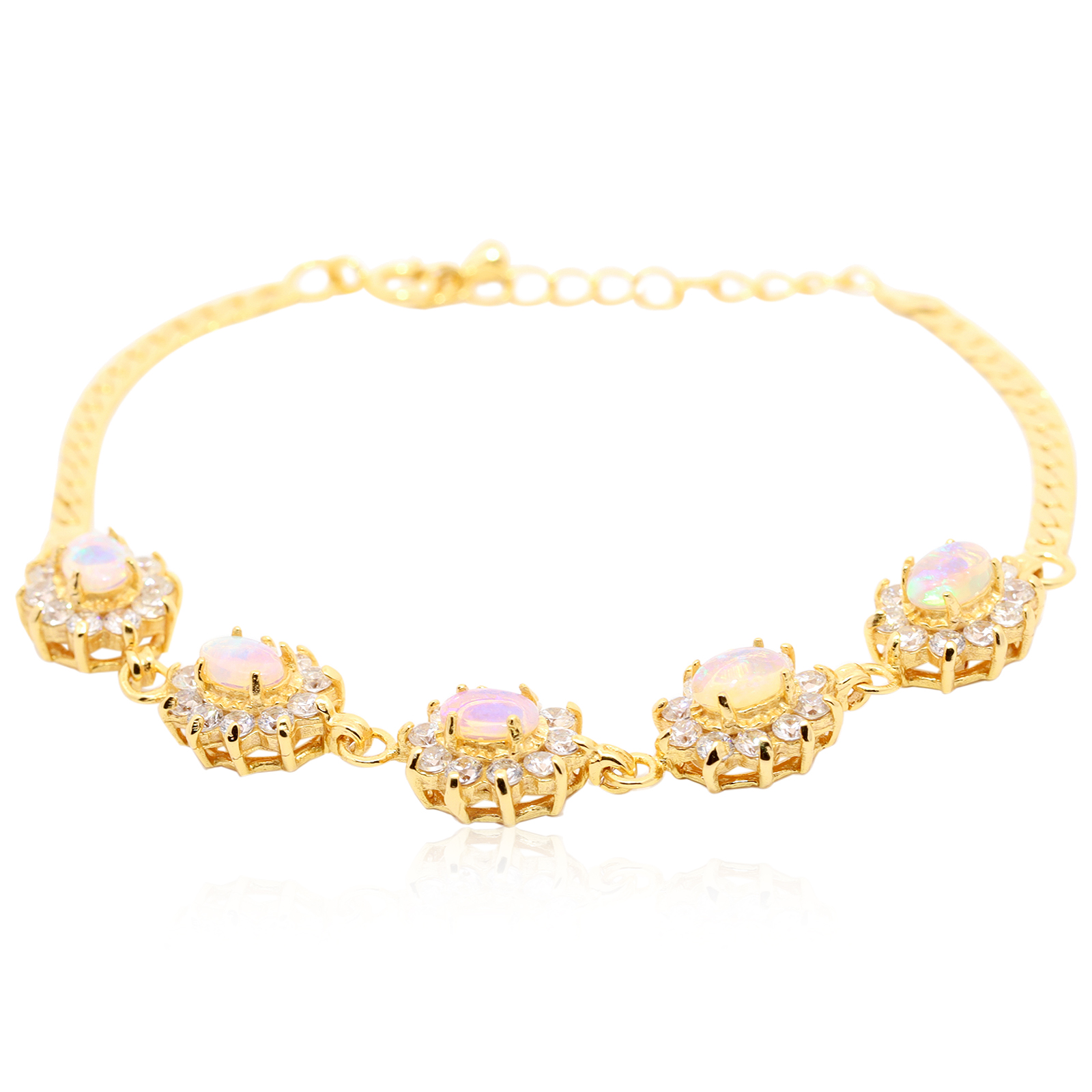 Gold-plated Sterling Silver Blue Green Yellow Orange Crystal Opal Bracelet