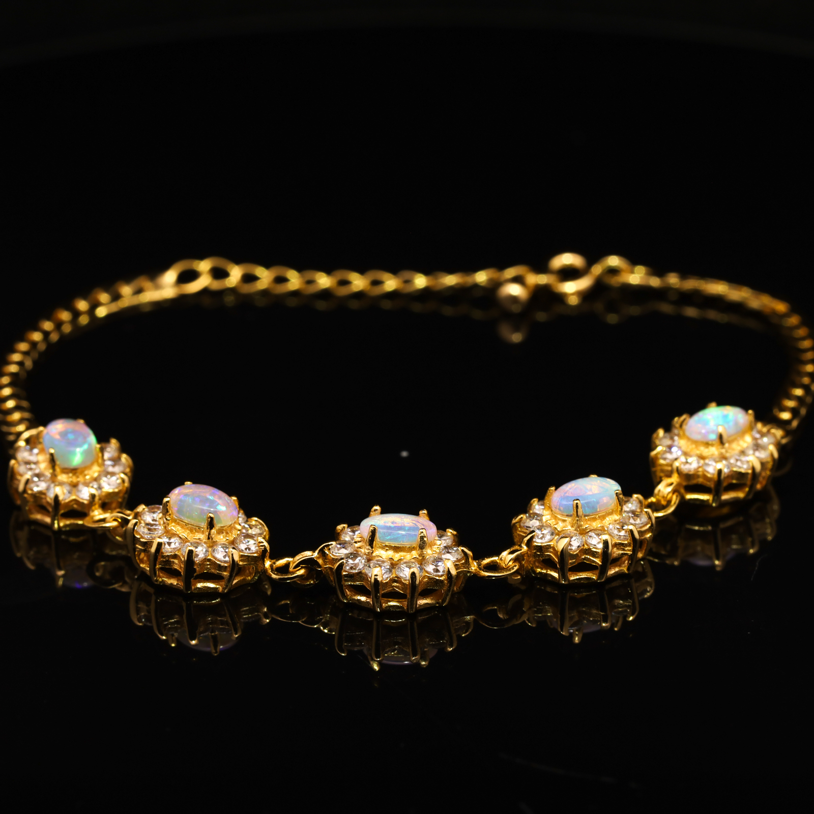 Gold-plated Sterling Silver Blue Green Yellow Orange Crystal Opal Bracelet