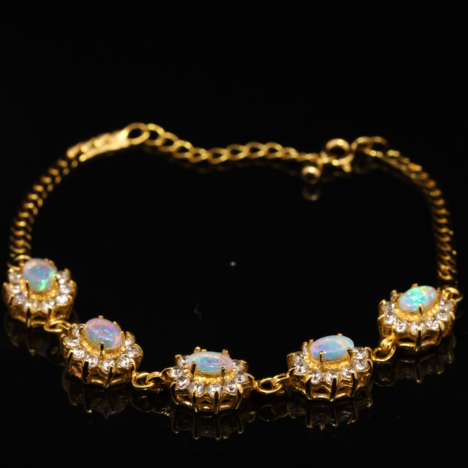 Gold-plated Sterling Silver Blue Green Yellow Orange Crystal Opal Bracelet