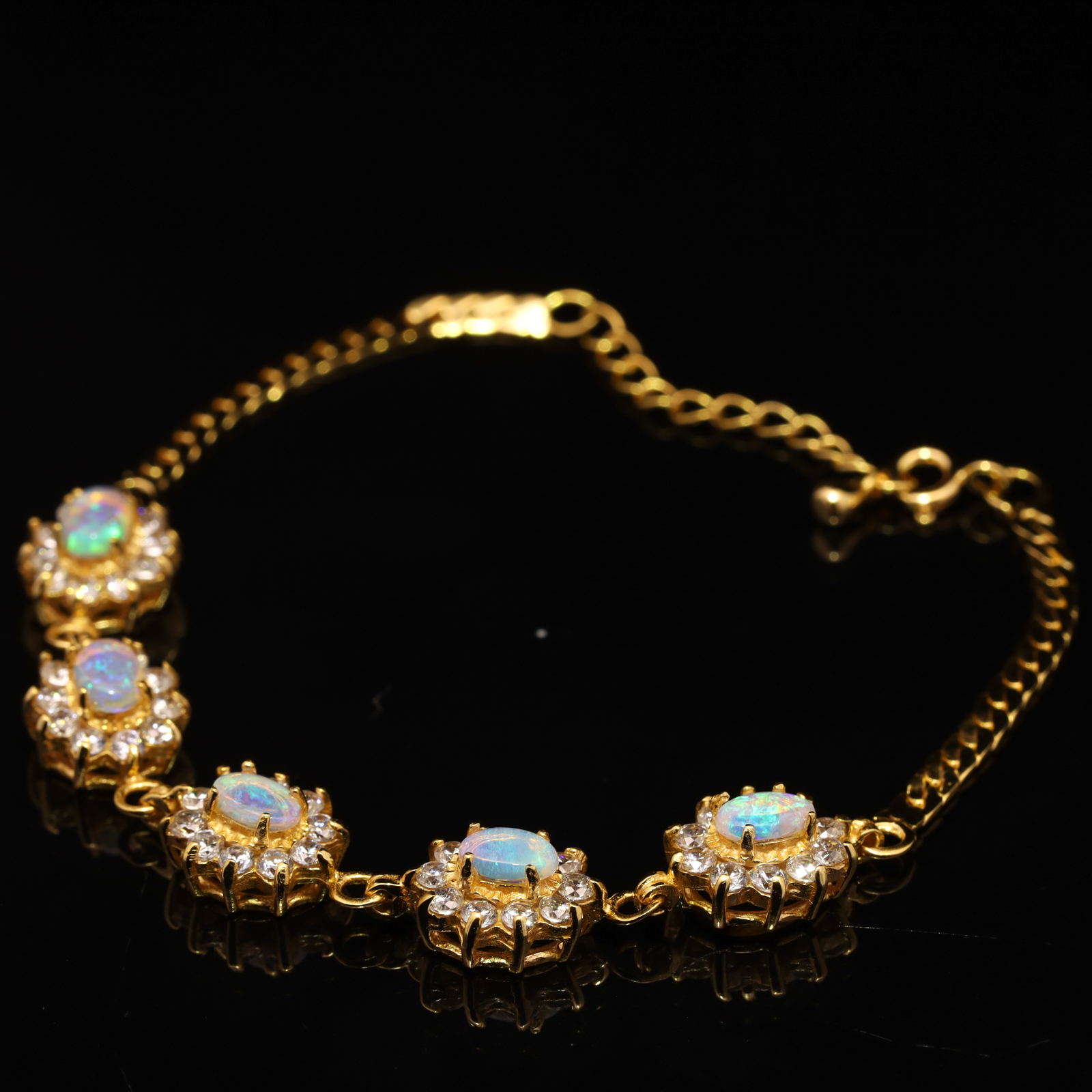 Gold-plated Sterling Silver Blue Green Yellow Orange Crystal Opal Bracelet