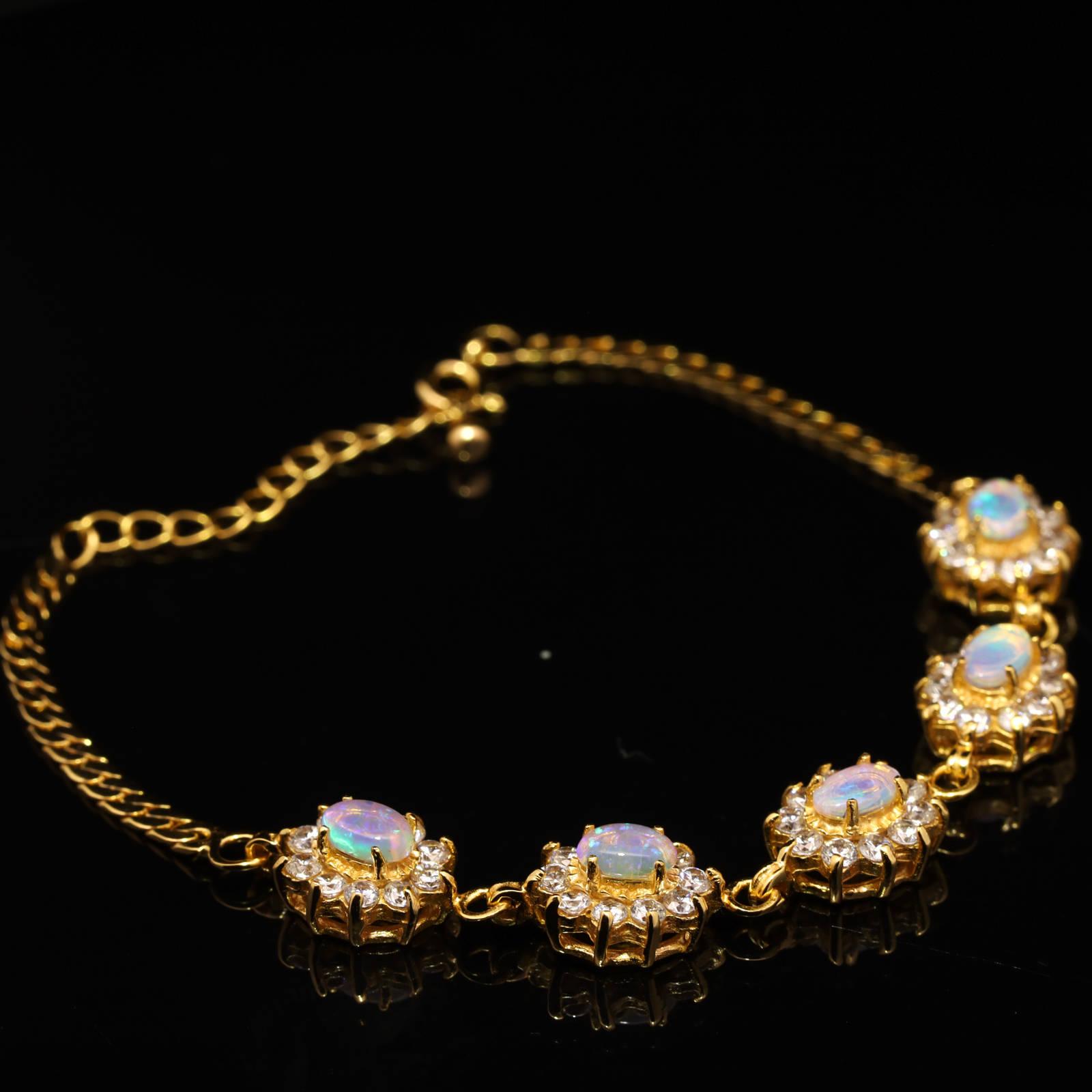 Gold-plated Sterling Silver Blue Green Yellow Orange Crystal Opal Bracelet