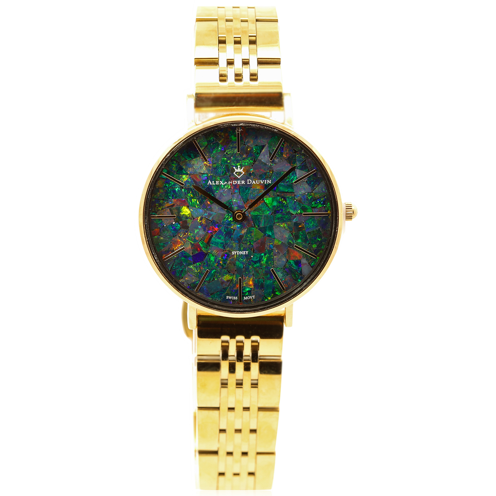 Gold Plated Blue Green Yellow Orange Red Doublet Opal Face Watch