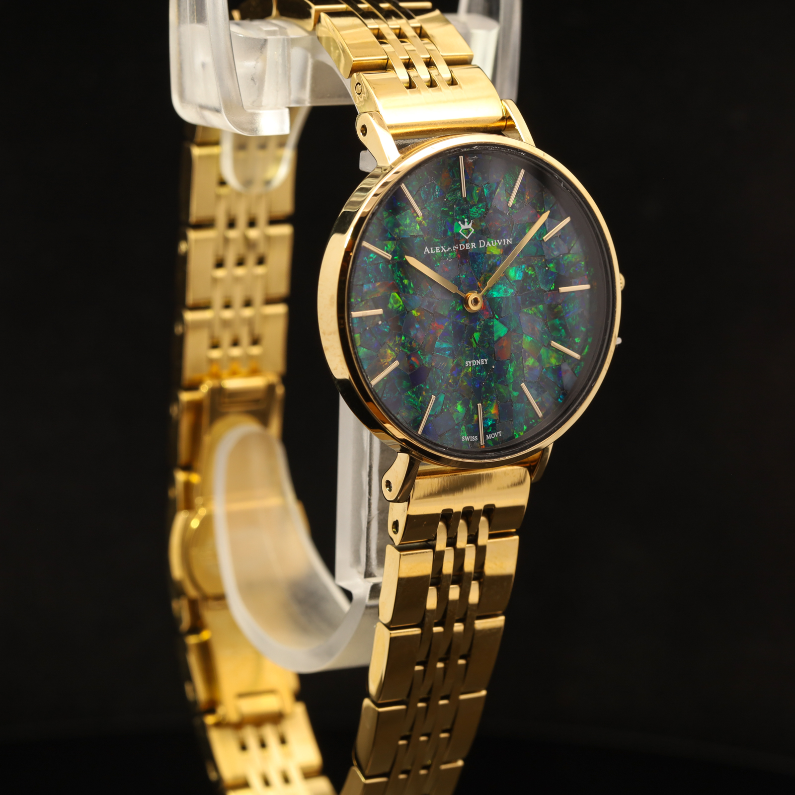 Gold Plated Blue Green Yellow Orange Red Doublet Opal Face Watch
