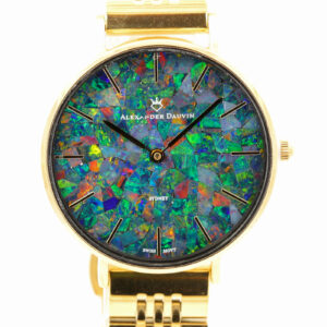Gold Plated Blue Green Yellow Orange Red Doublet Opal Face Watch