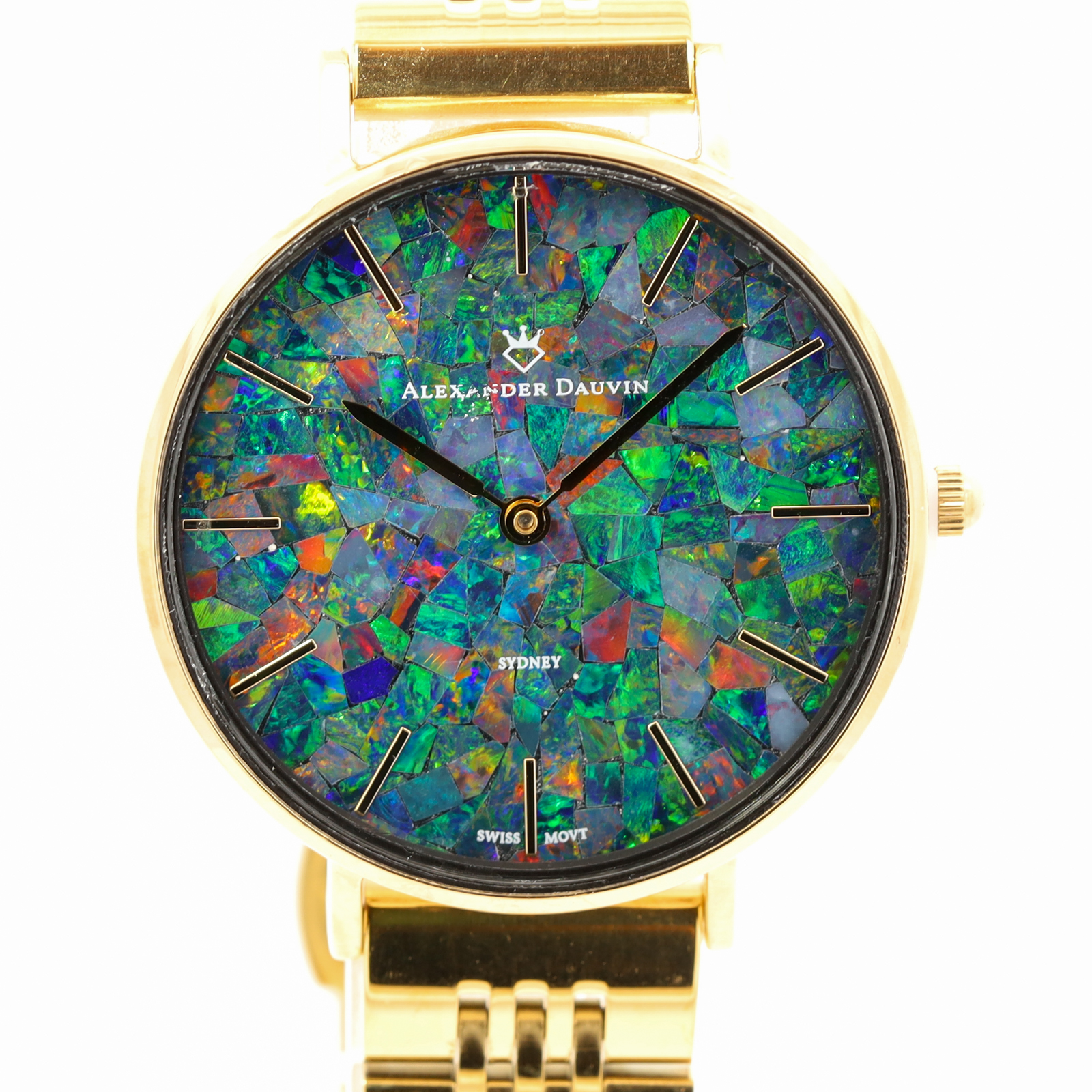 Gold Plated Blue Green Yellow Orange Red Doublet Opal Face Watch