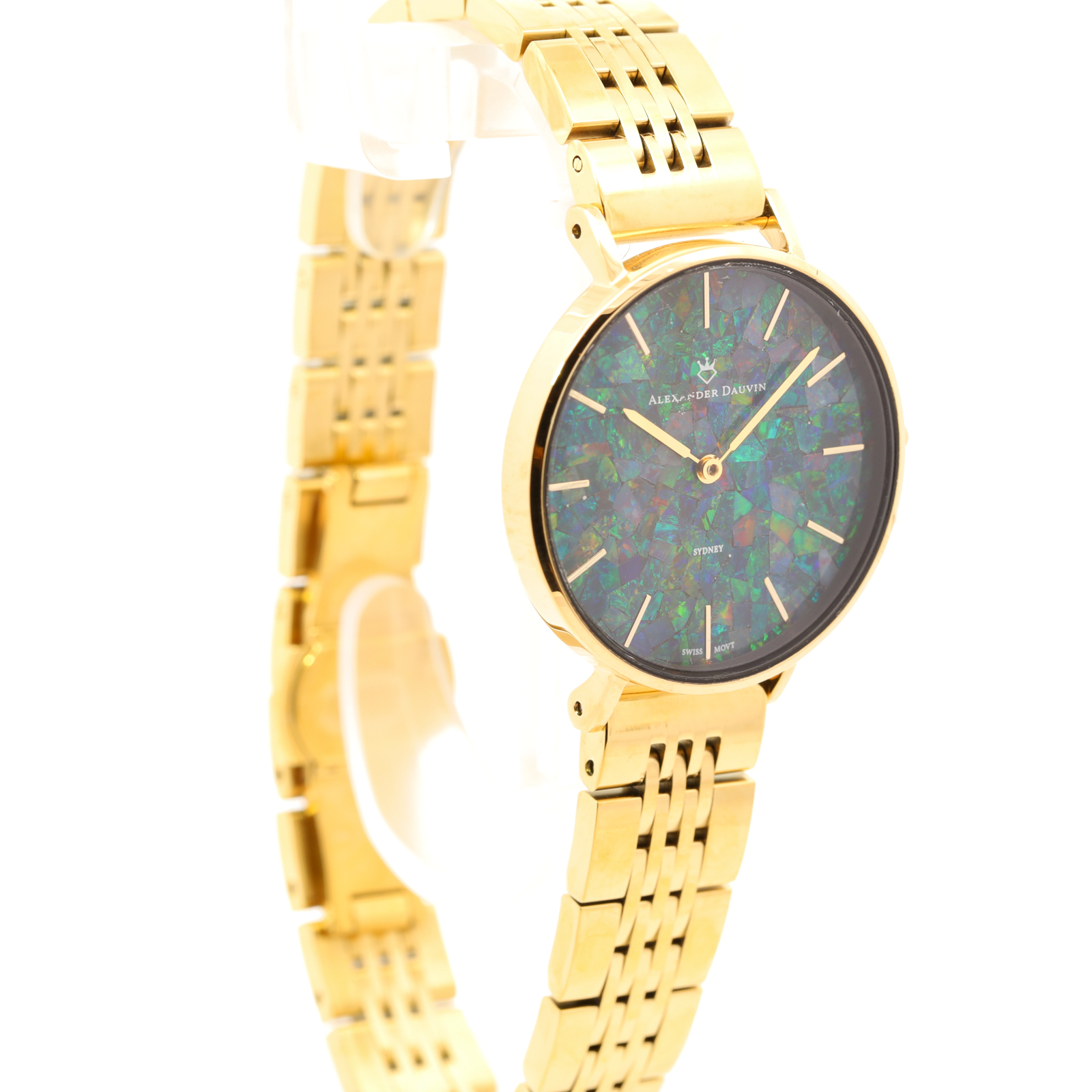 Gold Plated Blue Green Yellow Orange Red Doublet Opal Face Watch