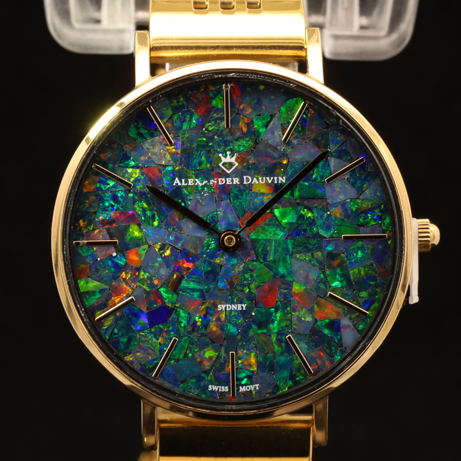 Gold Plated Blue Green Yellow Orange Red Doublet Opal Face Watch