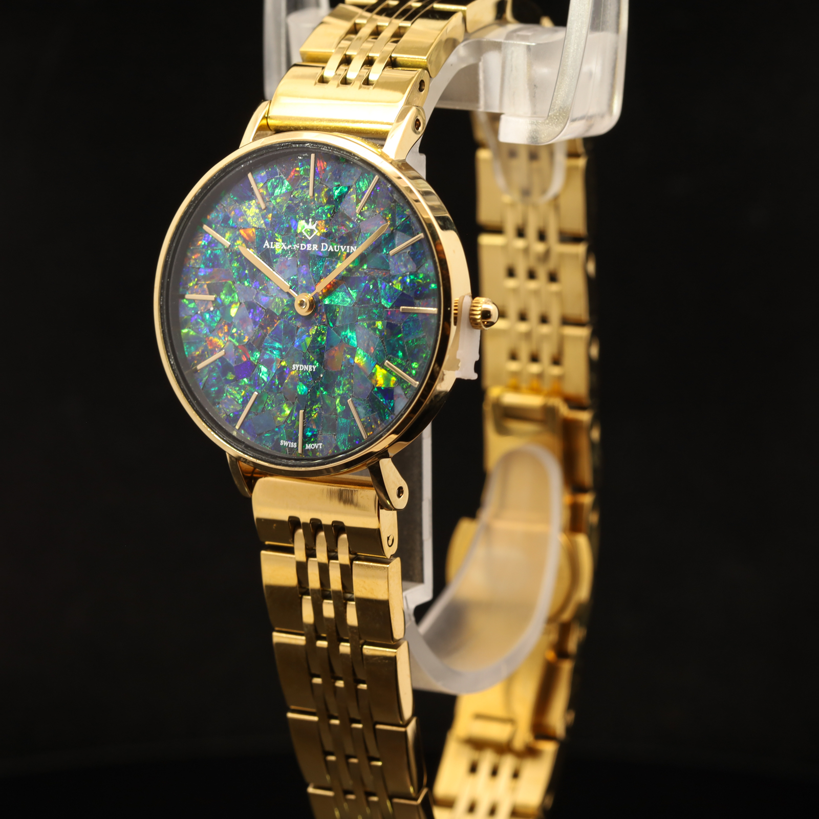 Gold Plated Blue Green Yellow Orange Red Doublet Opal Face Watch