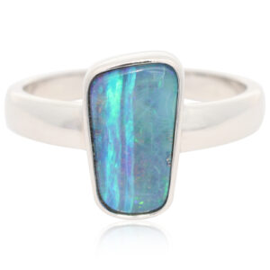 Sterling Silver Blue Green Boulder Opal Ring