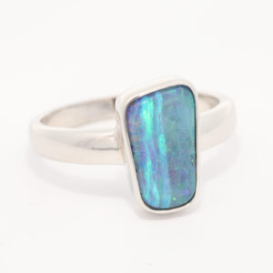 Sterling Silver Blue Green Boulder Opal Ring