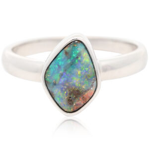 Sterling Silver Blue Green Yellow ORange Red Boulder Opal Ring