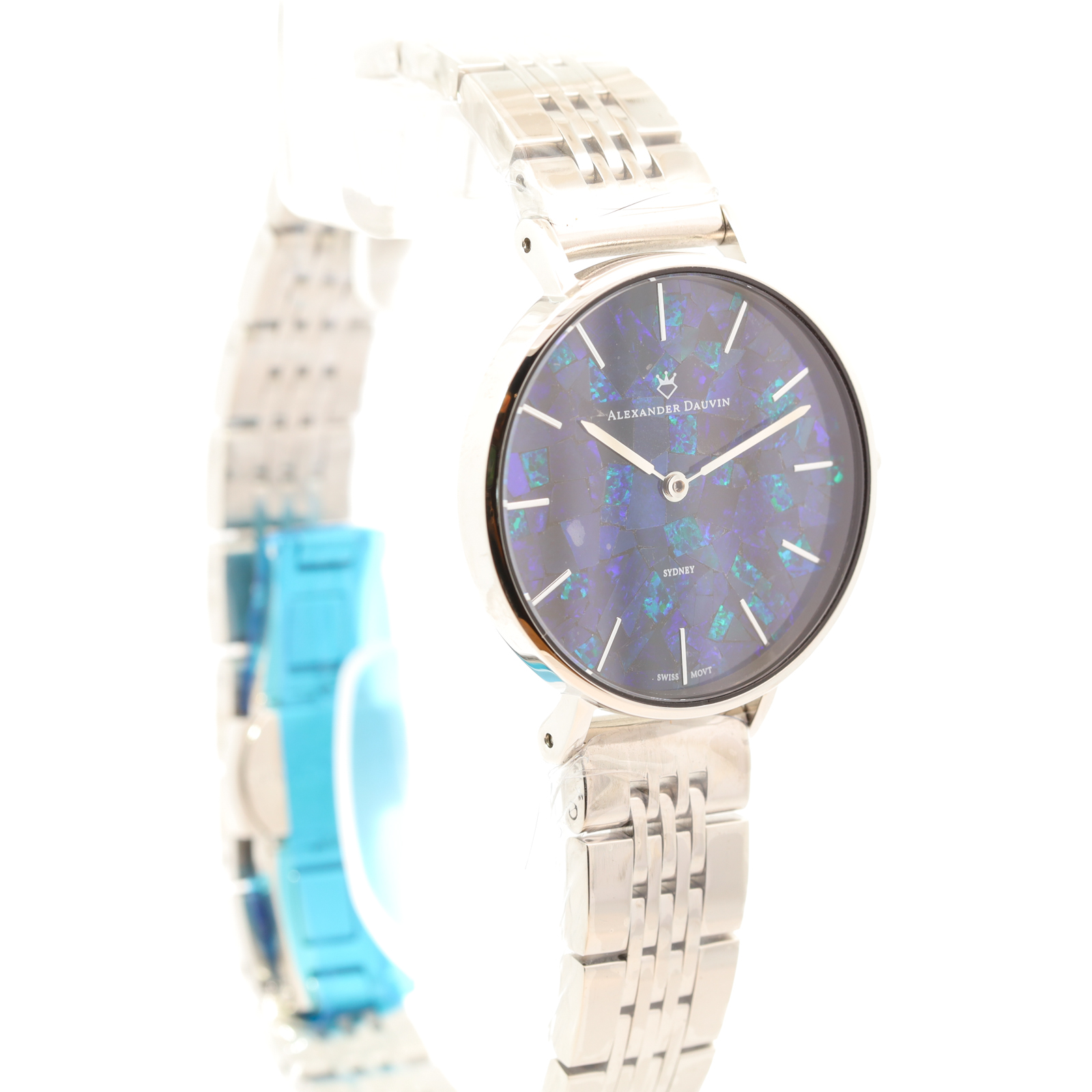 Silver-plated Blue Green Doublet Opal Face Watch