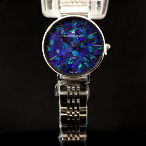 Silver-plated Blue Green Doublet Opal Face Watch