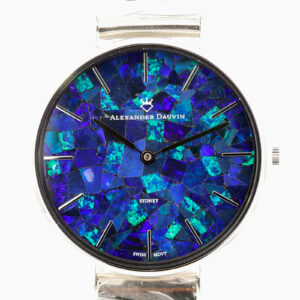 Silver-plated Blue Green Doublet Opal Face Watch