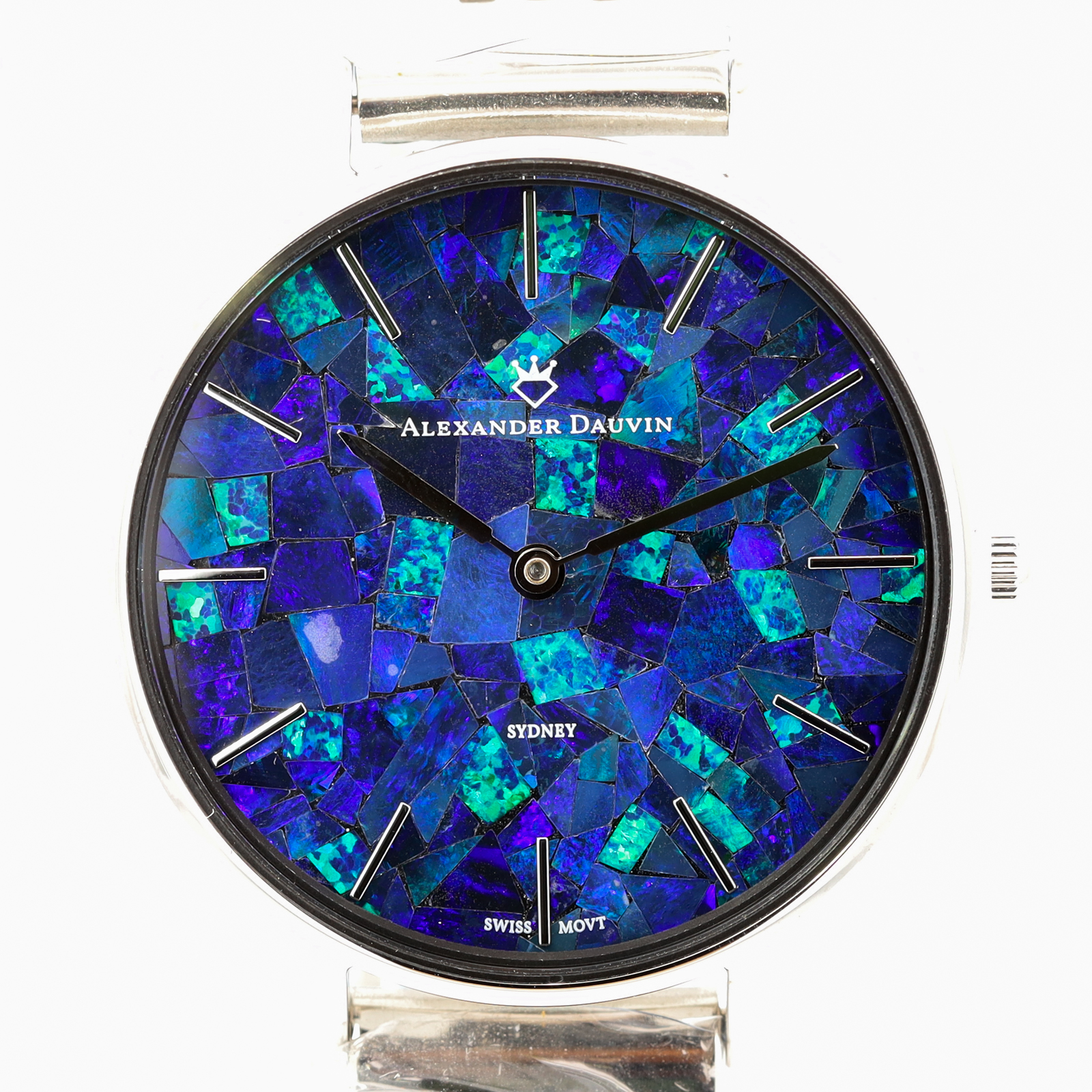 Silver-plated Blue Green Doublet Opal Face Watch