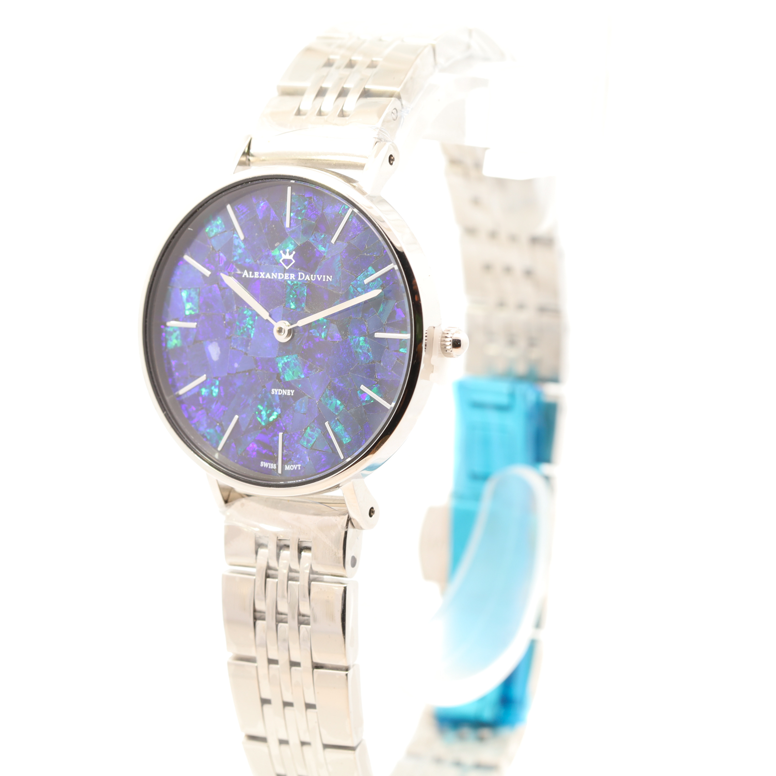 Silver-plated Blue Green Doublet Opal Face Watch