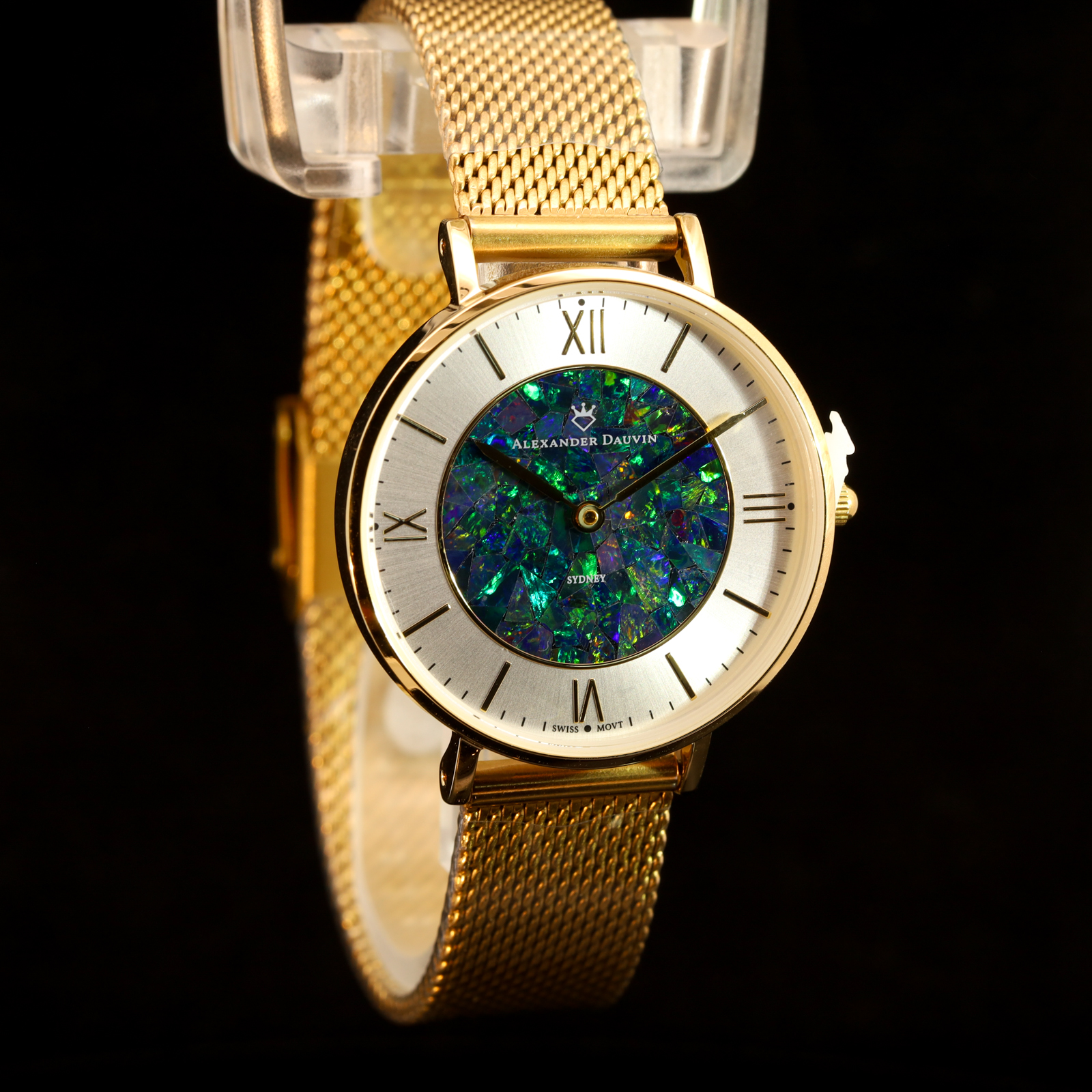 Gold-plated Blue Green Yellow Orange Red Doublet Opal Face Watch