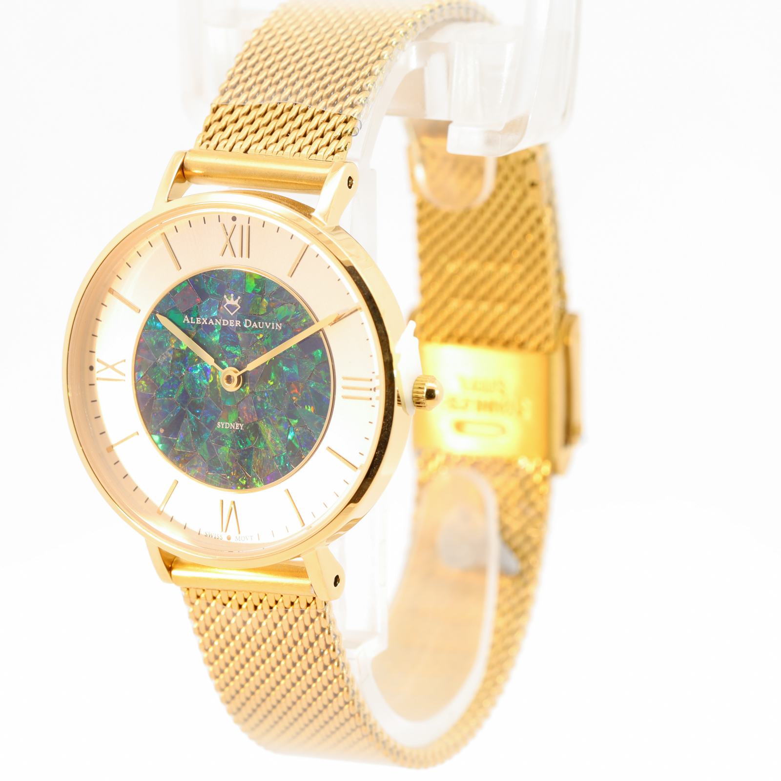 Gold-plated Blue Green Yellow Orange Red Doublet Opal Face Watch