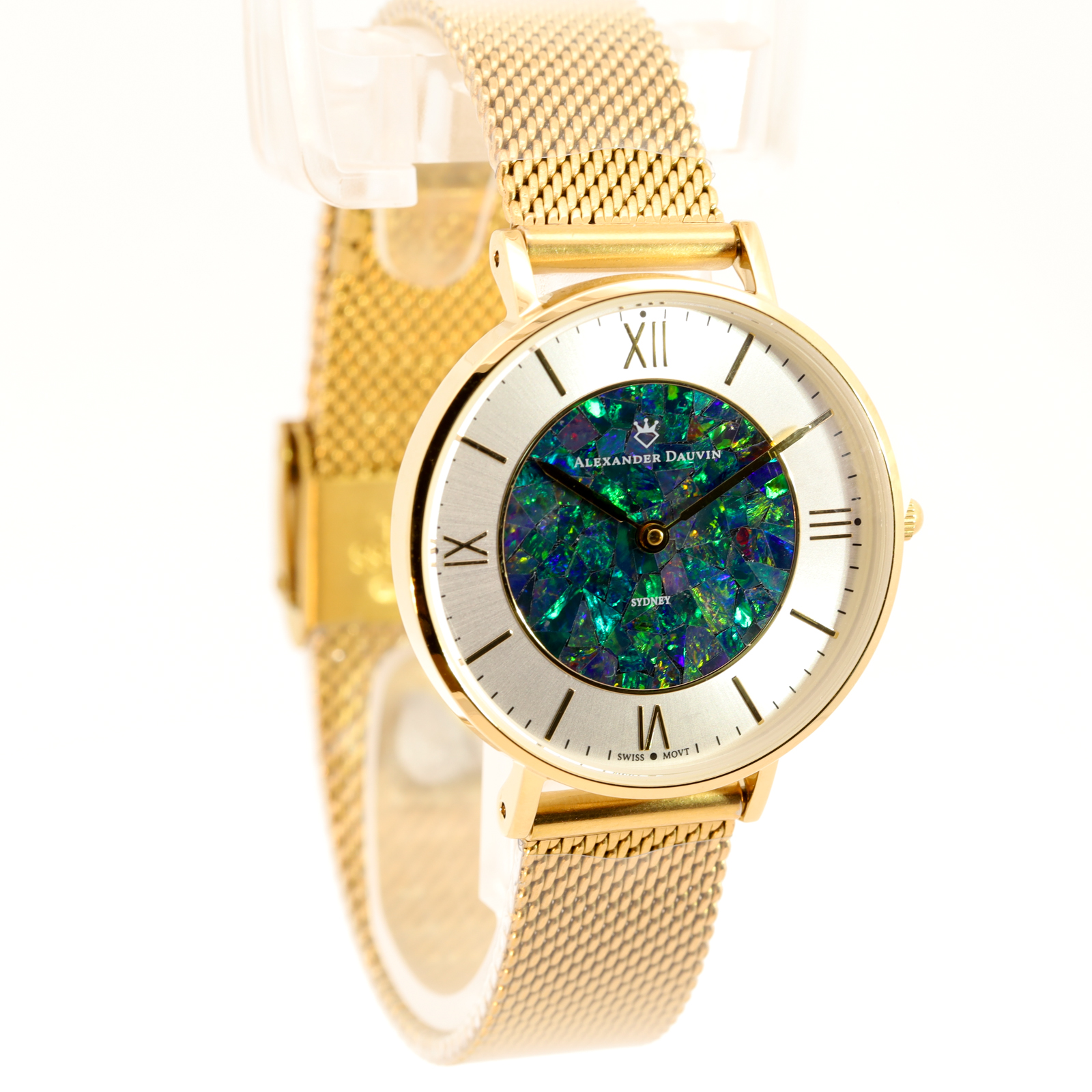 Gold-plated Blue Green Yellow Orange Red Doublet Opal Face Watch