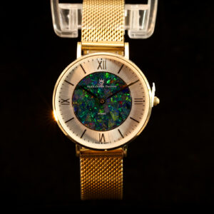 Gold-plated Blue Green Yellow Orange Red Doublet Opal Face Watch