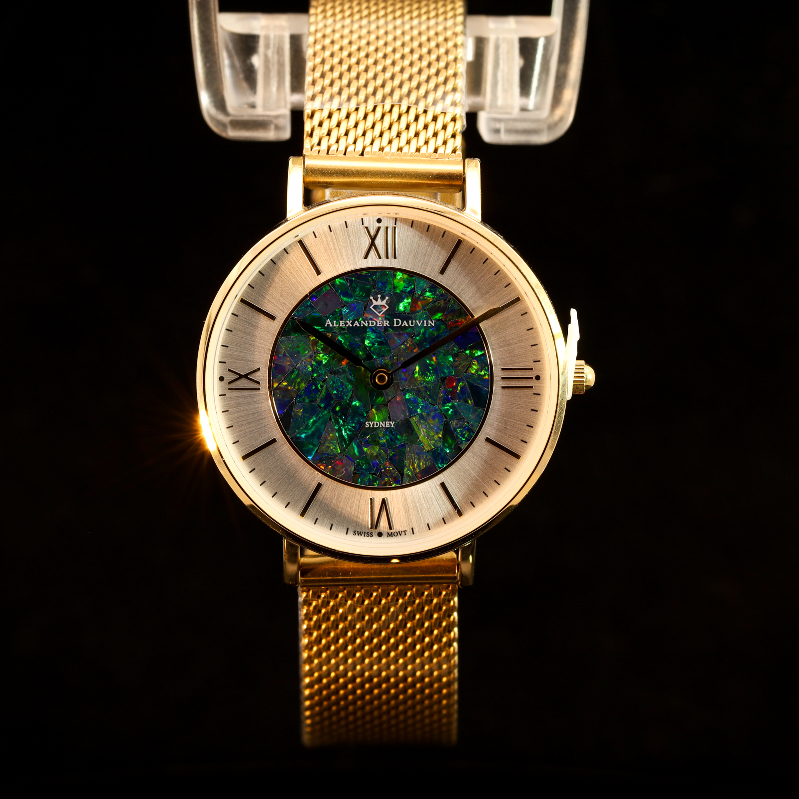 Gold-plated Blue Green Yellow Orange Red Doublet Opal Face Watch