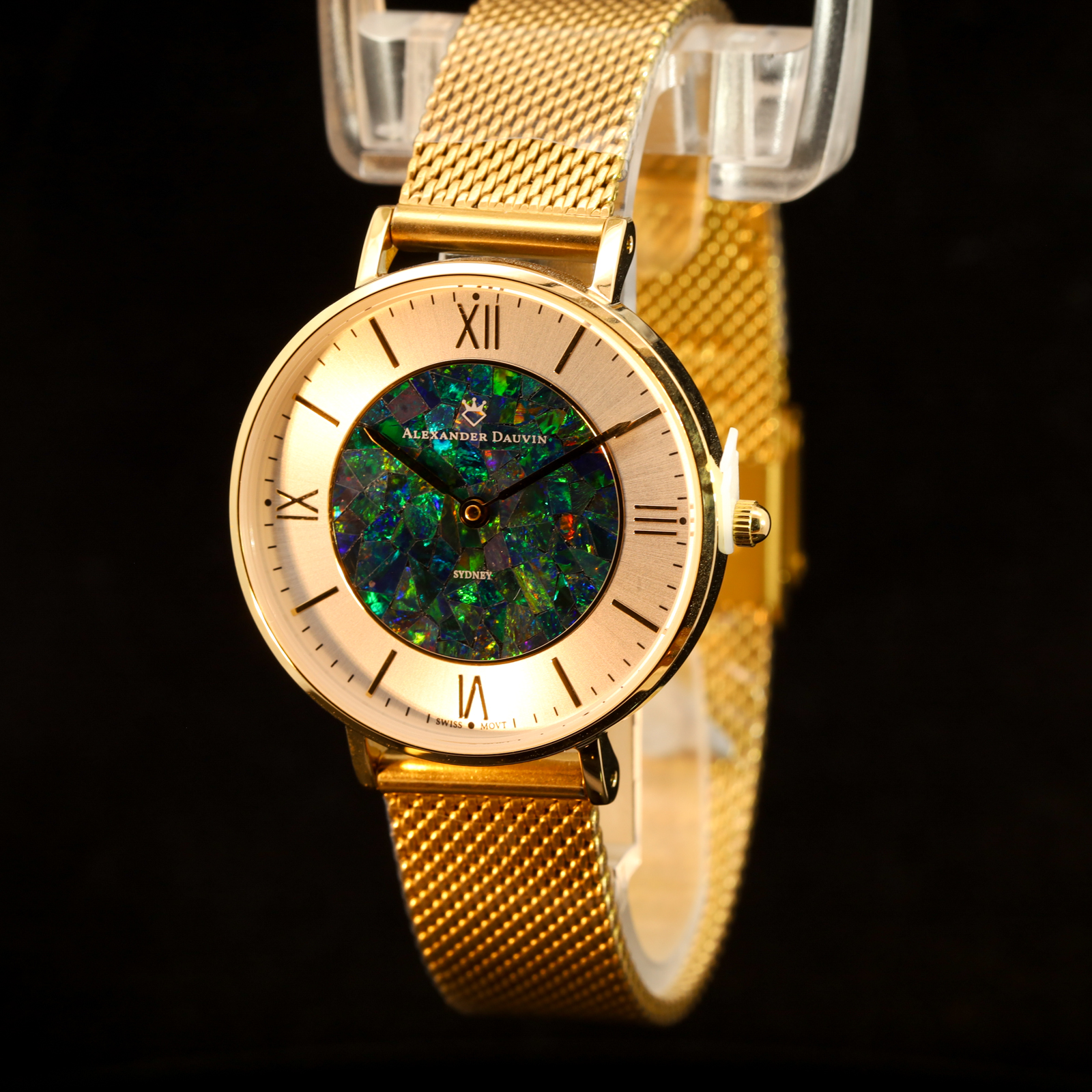 Gold-plated Blue Green Yellow Orange Red Doublet Opal Face Watch