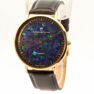 Gold-plated Blue Green Doublet Opal Face Watch