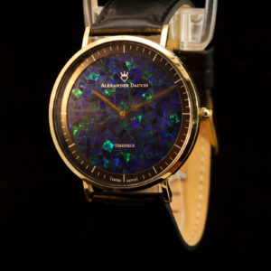 Gold-plated Blue Green Doublet Opal Face Watch