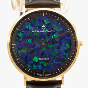 Gold-plated Blue Green Doublet Opal Face Watch