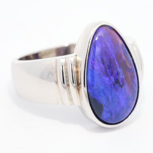 Sterling Silver Blue Purple Green Black Opal Men's Ring