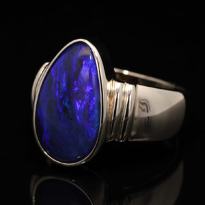 Sterling Silver Blue Purple Green Black Opal Men's Ring