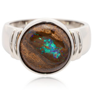 Sterling Silver Blue Green Boulder Opal Men's Ring